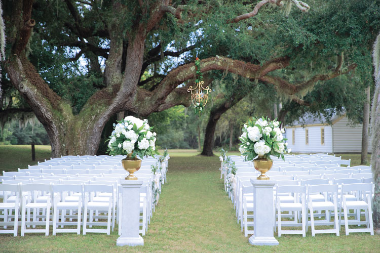 Ribault Club wedding venue set up for ceremony outside